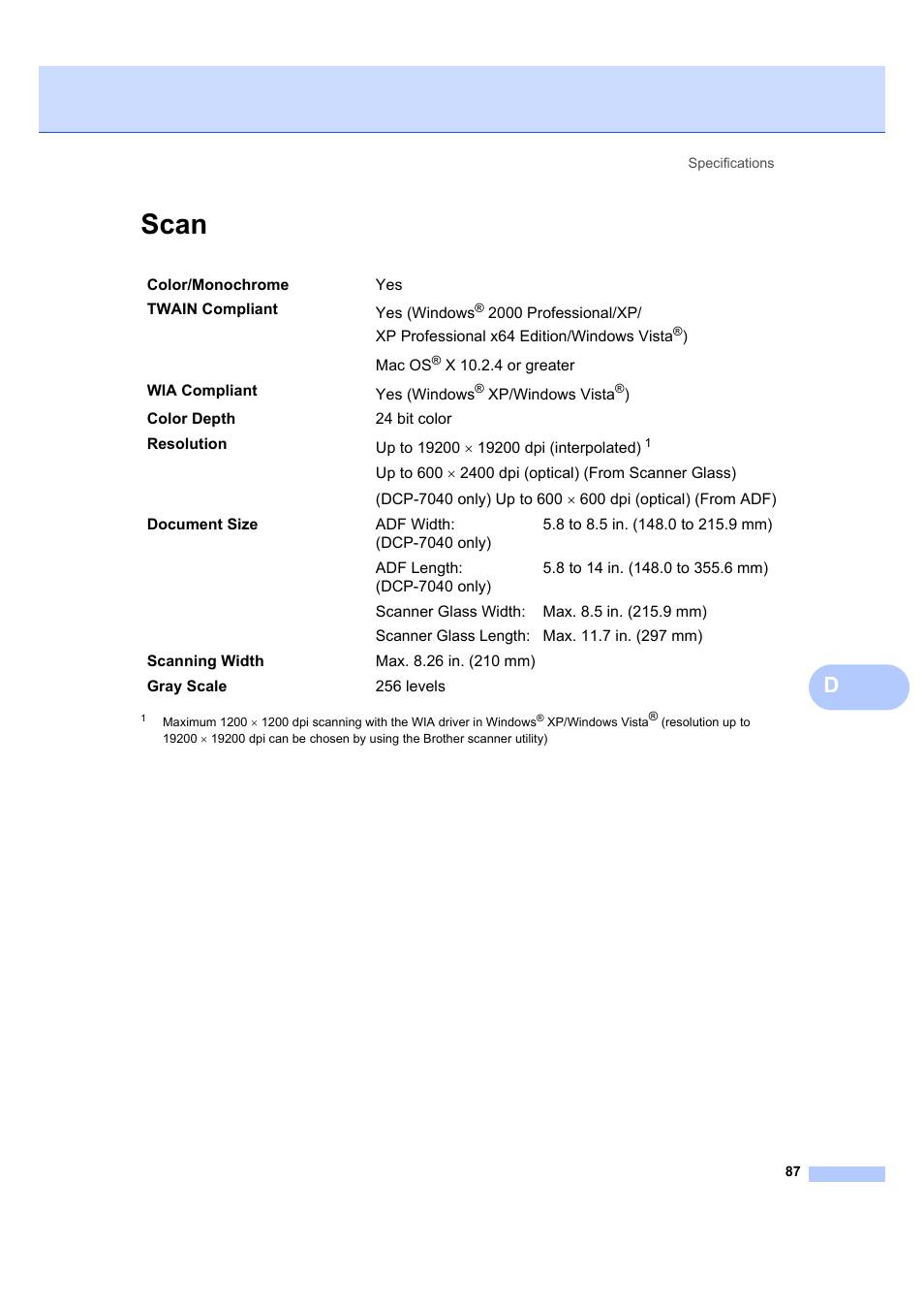 Scan | Brother DCP-7040 User Manual | Page 99 / 108