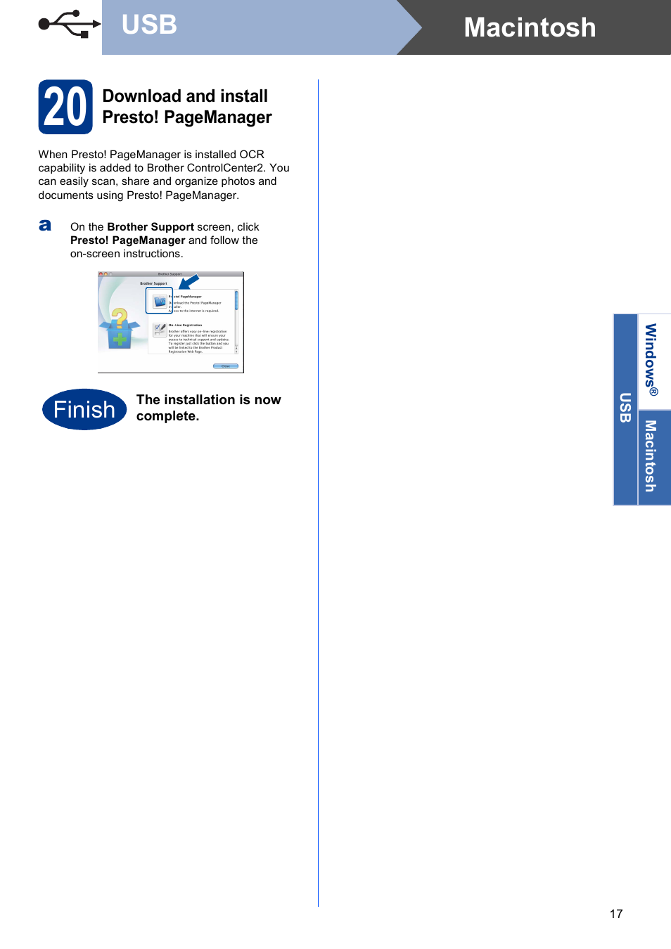 Macintosh usb, Finish | Brother MFC 9560CDW User Manual | Page 17 / 38