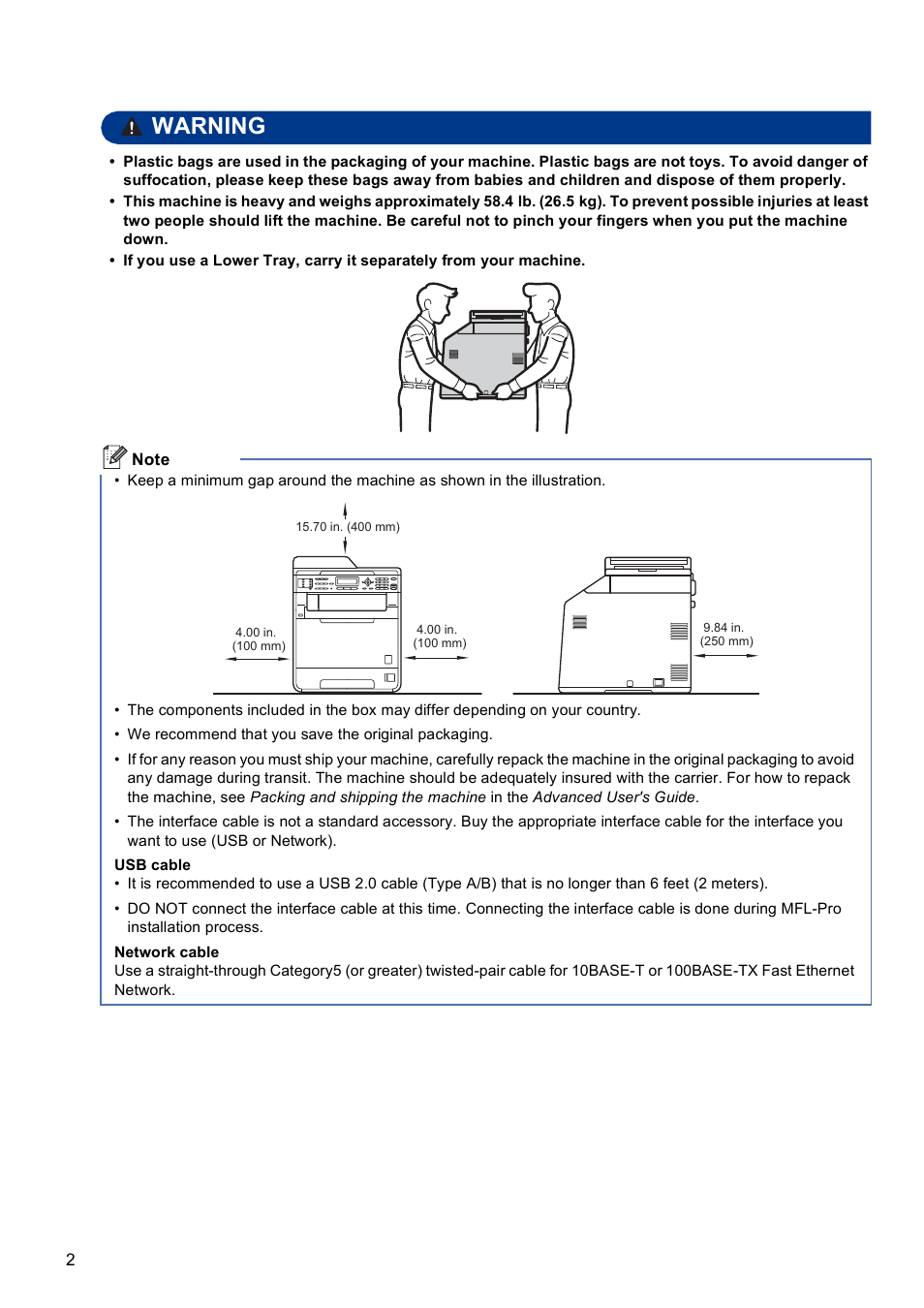 Warning | Brother MFC 9560CDW User Manual | Page 2 / 38