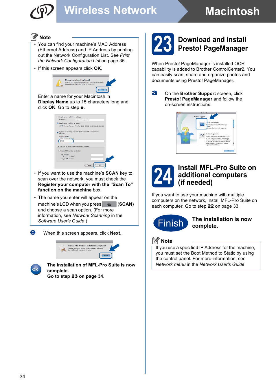 Macintosh wireless network, Finish | Brother MFC 9560CDW User Manual | Page 34 / 38