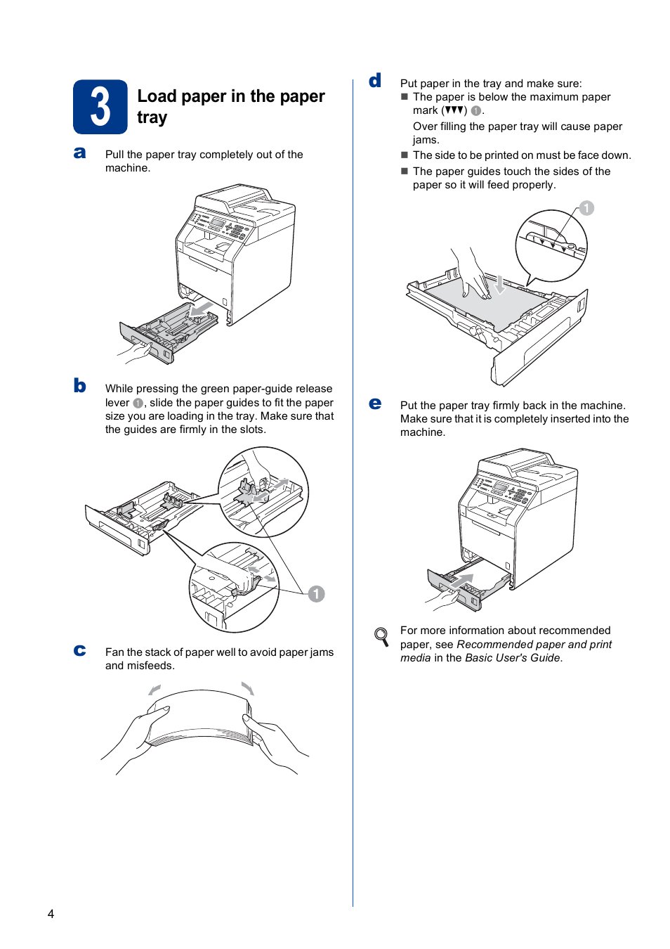 3 load paper in the paper tray, Load paper in the paper tray | Brother MFC 9560CDW User Manual | Page 4 / 38