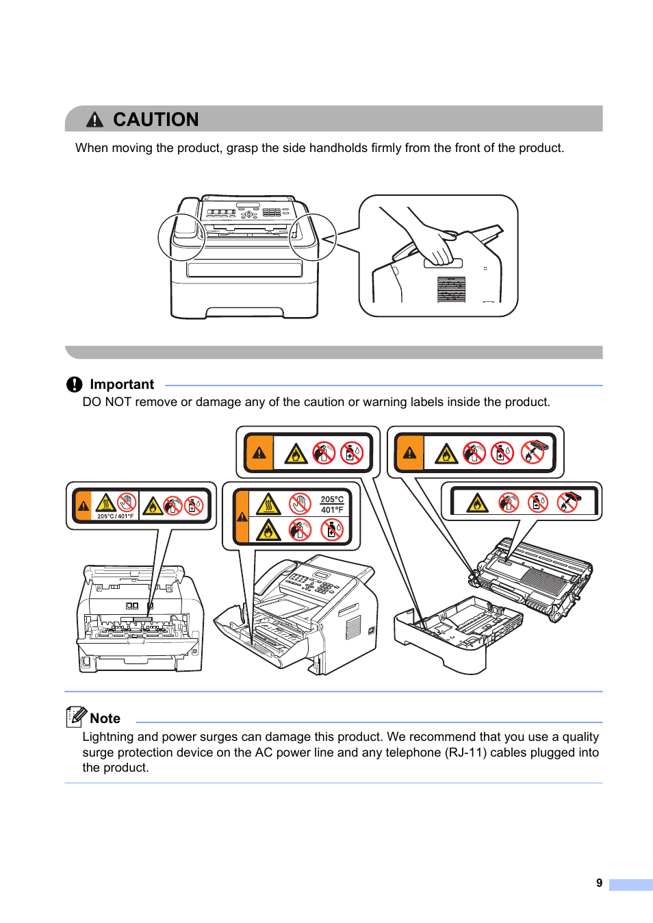 Caution, Important | Brother MFC-7240 User Manual | Page 9 / 20