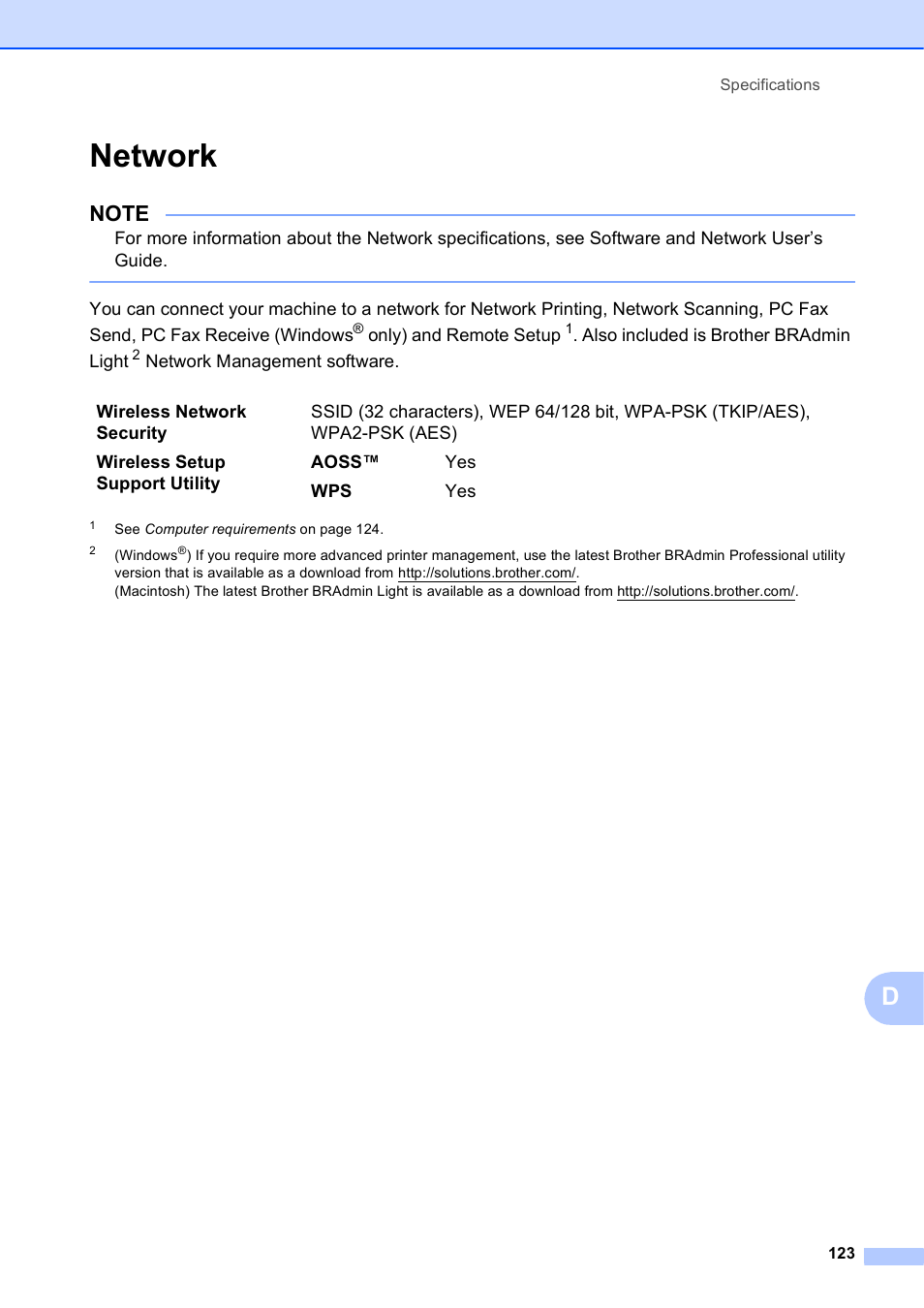 Network | Brother MFC-J450DW User Manual | Page 137 / 143