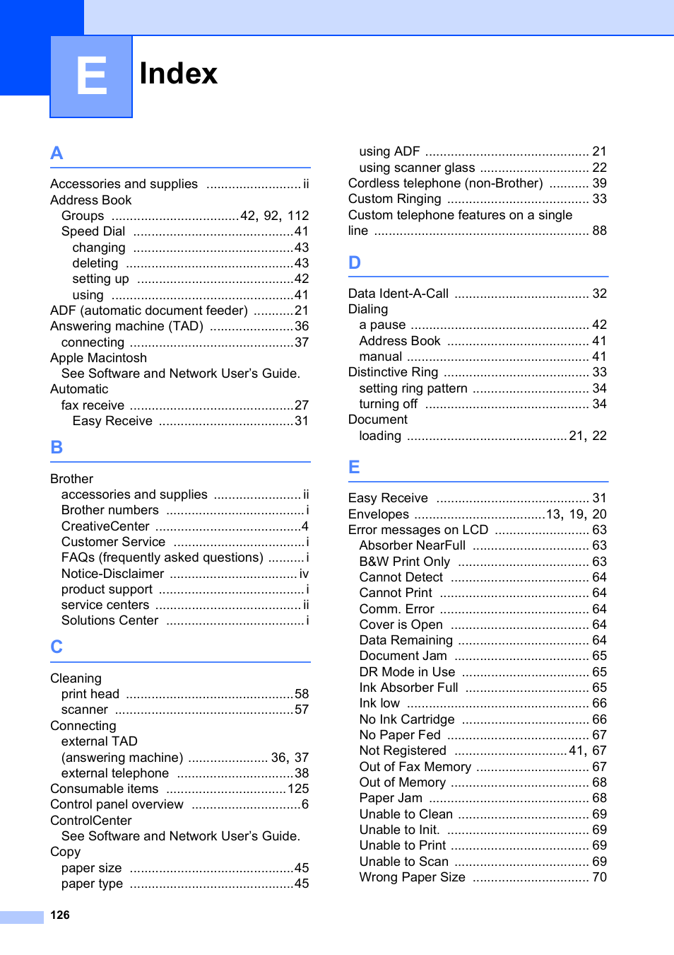 Index | Brother MFC-J450DW User Manual | Page 140 / 143