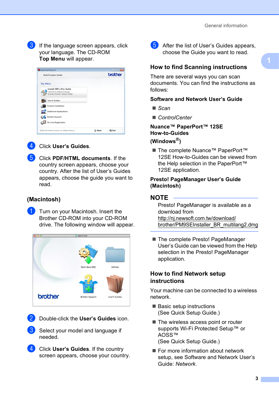Macintosh), How to find scanning instructions, How to find network setup instructions | Brother MFC-J450DW User Manual | Page 17 / 143