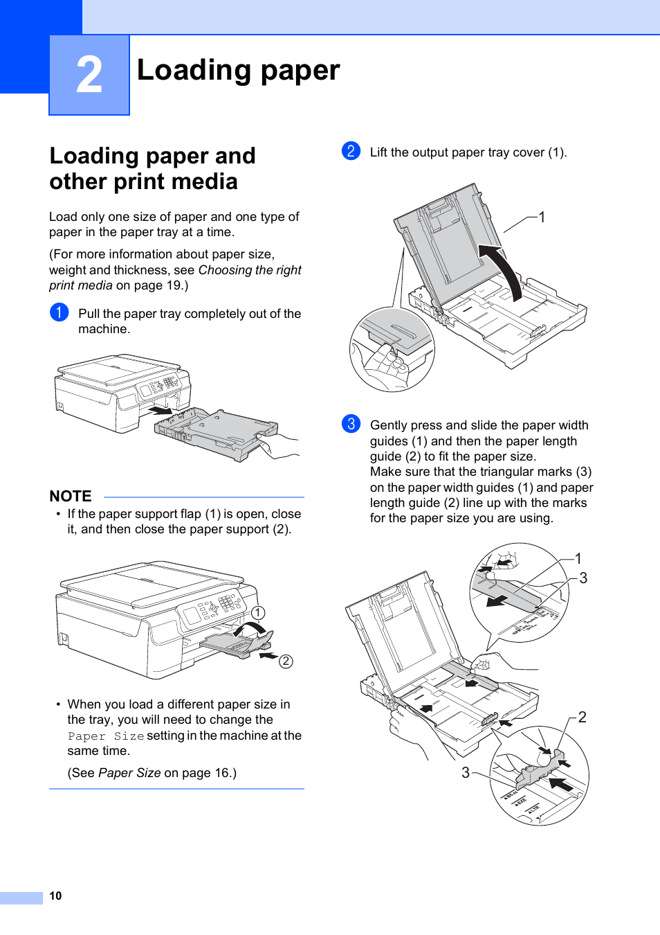 2 loading paper, Loading paper and other print media, Loading paper | Brother MFC-J450DW User Manual | Page 24 / 143