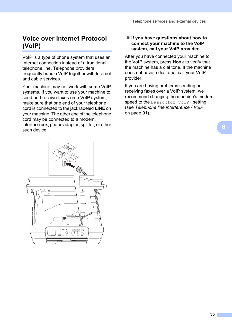 Voice over internet protocol (voip), 6voice over internet protocol (voip) | Brother MFC-J450DW User Manual | Page 49 / 143