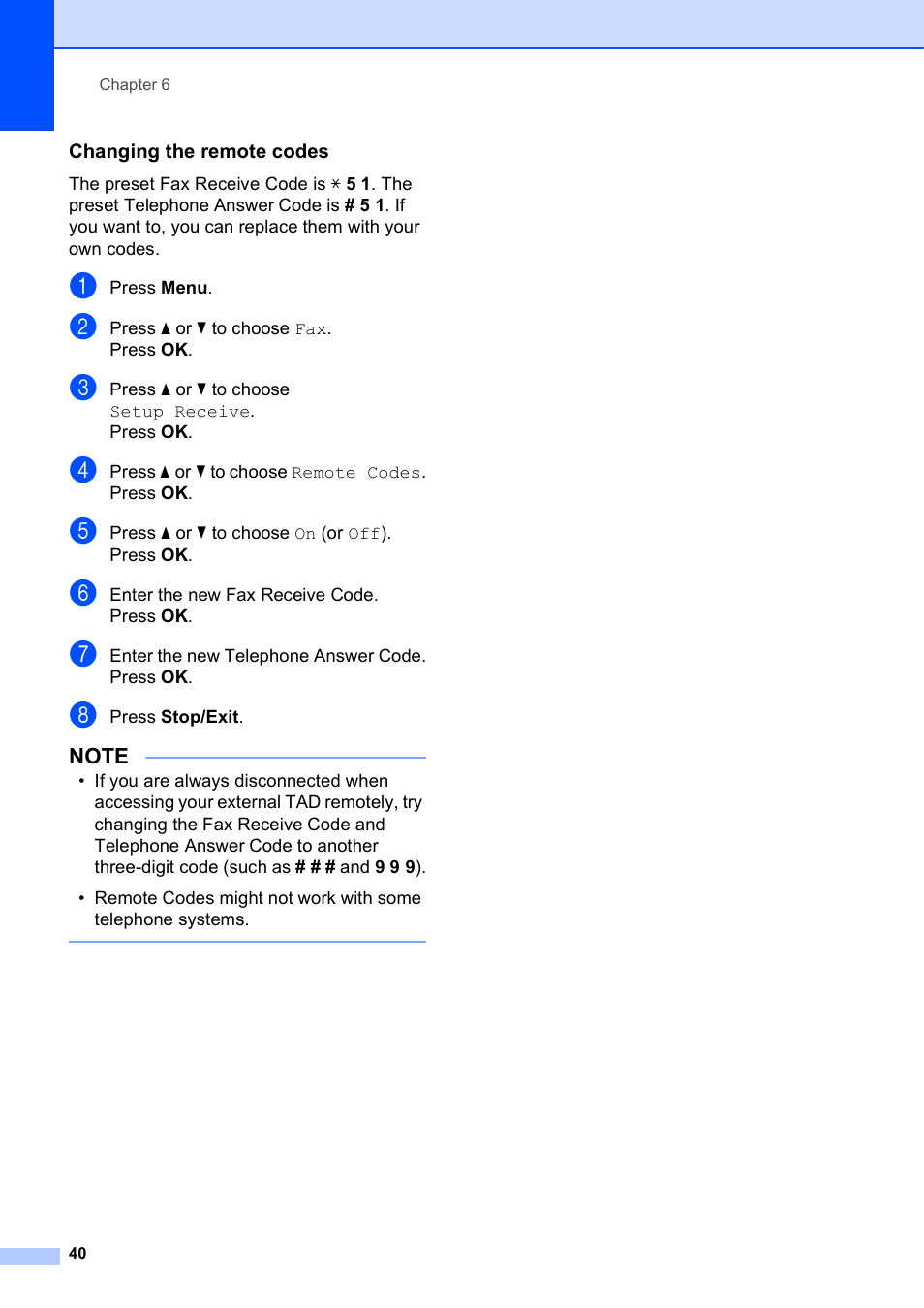 Changing the remote codes | Brother MFC-J450DW User Manual | Page 54 / 143