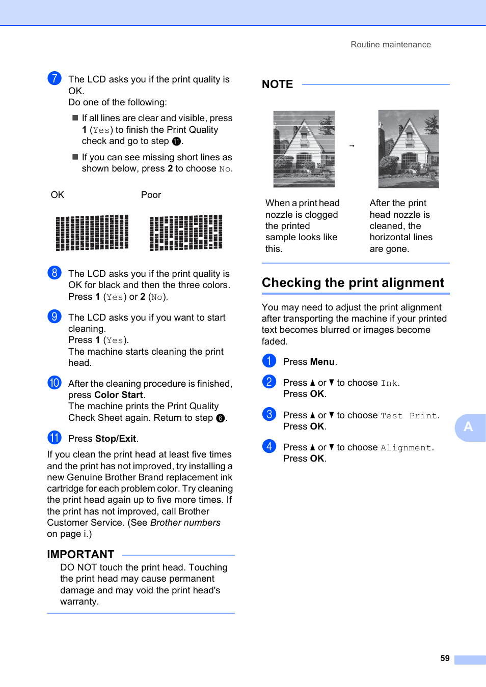 Checking the print alignment, Important | Brother MFC-J450DW User Manual | Page 73 / 143