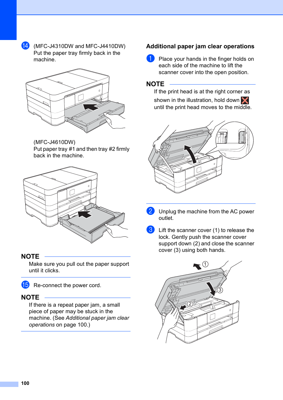 Additional paper jam clear operations | Brother MFC-J4610DW User Manual | Page 114 / 186