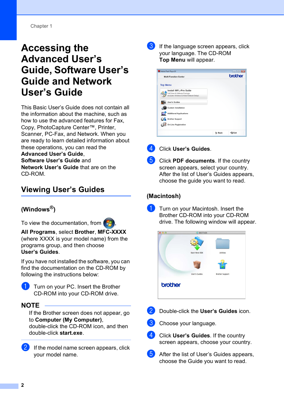 Viewing user’s guides, Windows®), Macintosh) | Network user’s guide | Brother MFC-J4610DW User Manual | Page 16 / 186