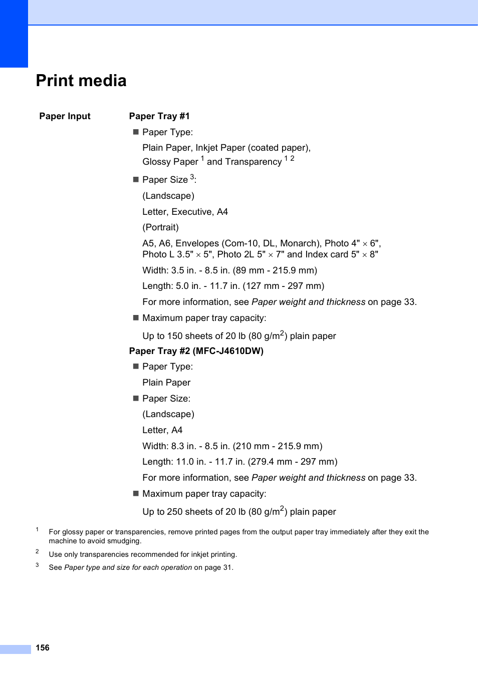 Print media | Brother MFC-J4610DW User Manual | Page 170 / 186