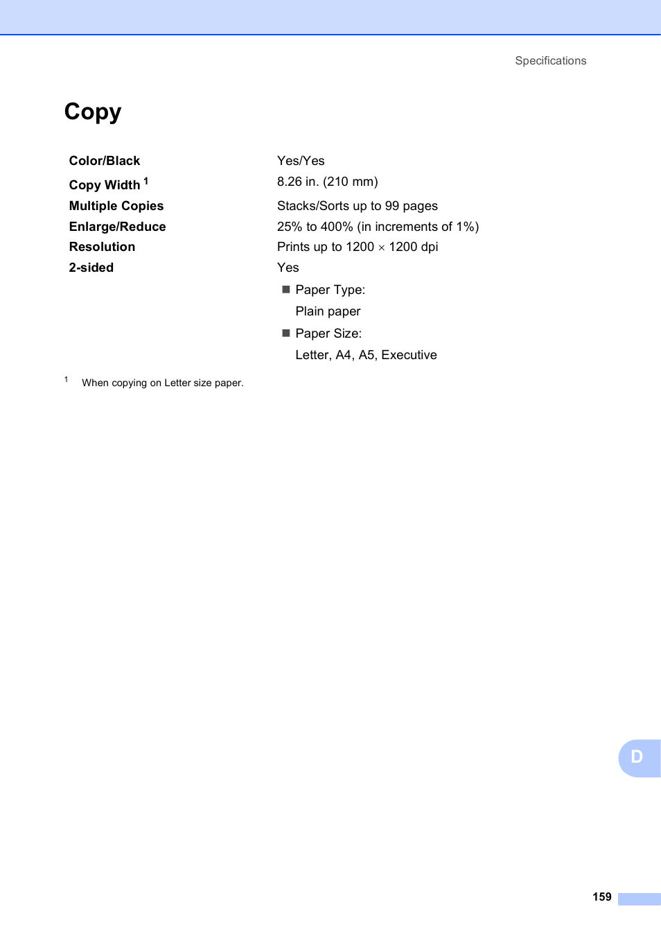 Copy | Brother MFC-J4610DW User Manual | Page 173 / 186