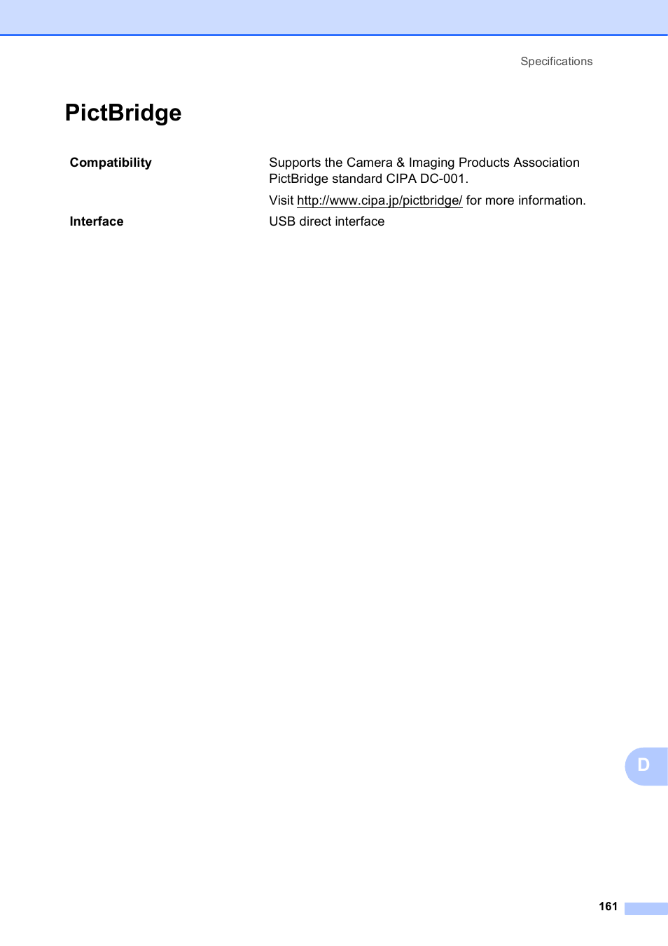 Pictbridge | Brother MFC-J4610DW User Manual | Page 175 / 186