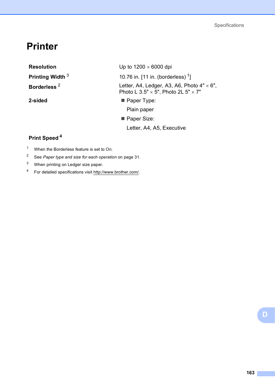 Printer | Brother MFC-J4610DW User Manual | Page 177 / 186