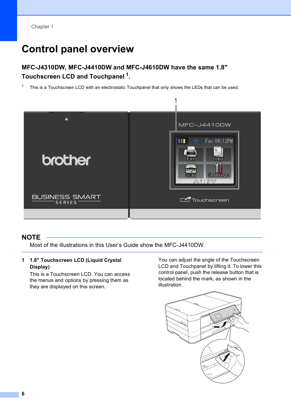 Control panel overview | Brother MFC-J4610DW User Manual | Page 20 / 186