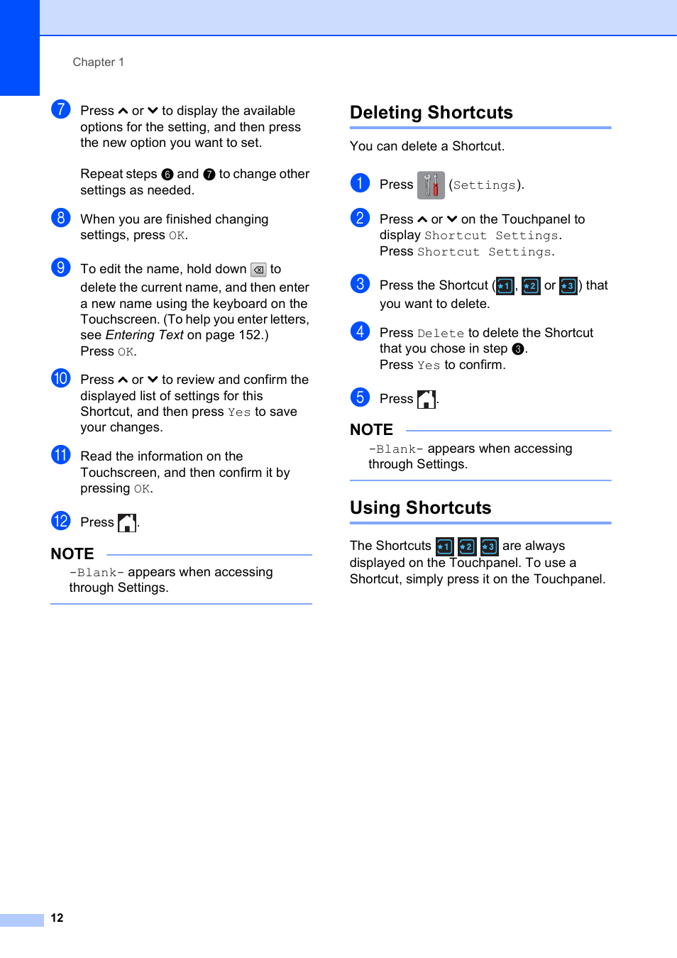 Deleting shortcuts, Using shortcuts, Deleting shortcuts using shortcuts | Brother MFC-J4610DW User Manual | Page 26 / 186