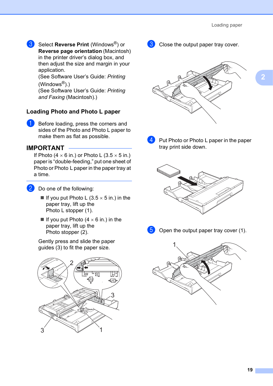 Loading photo and photo l paper, Important | Brother MFC-J4610DW User Manual | Page 33 / 186