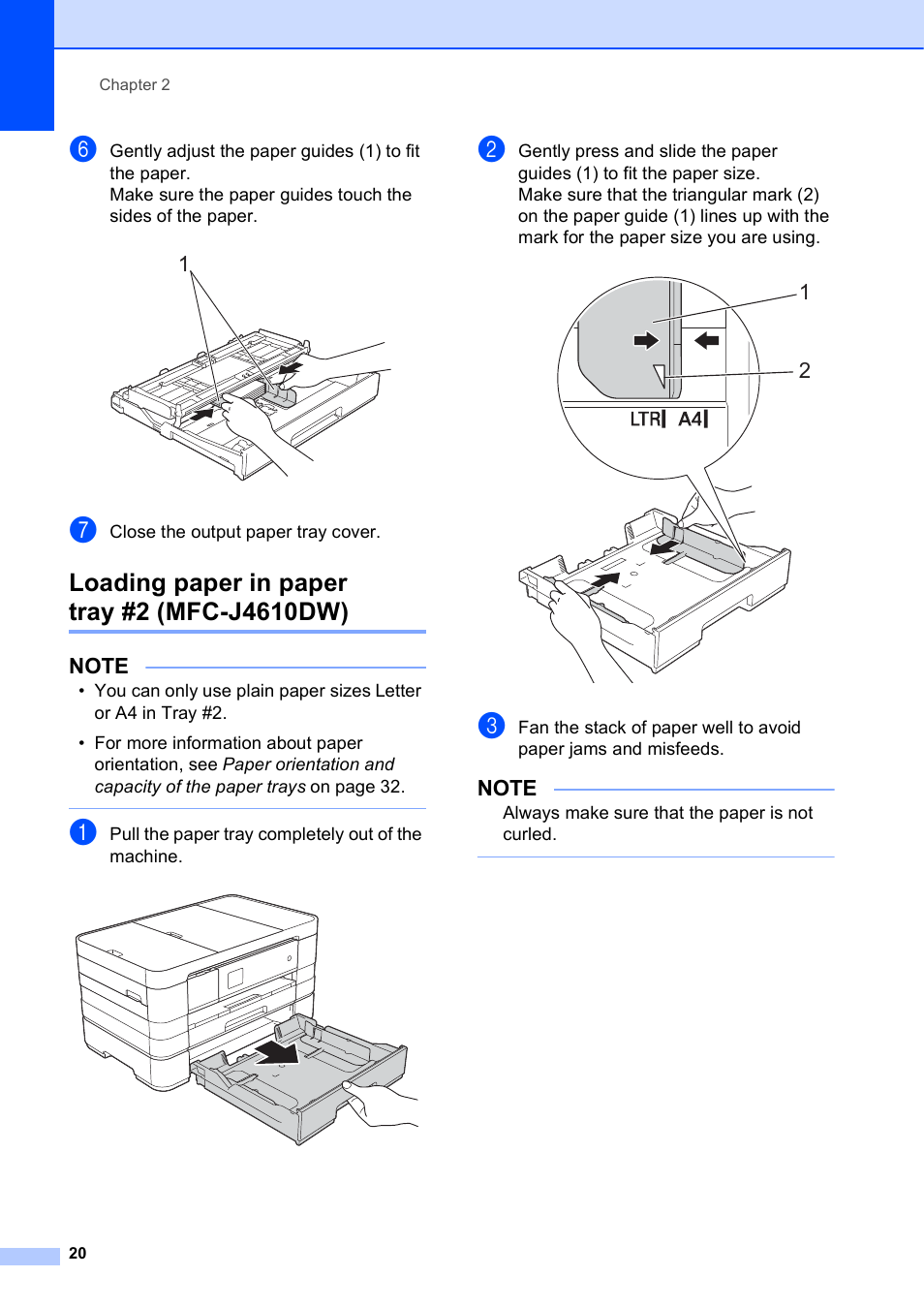 Loading paper in paper tray #2 (mfc-j4610dw) | Brother MFC-J4610DW User Manual | Page 34 / 186