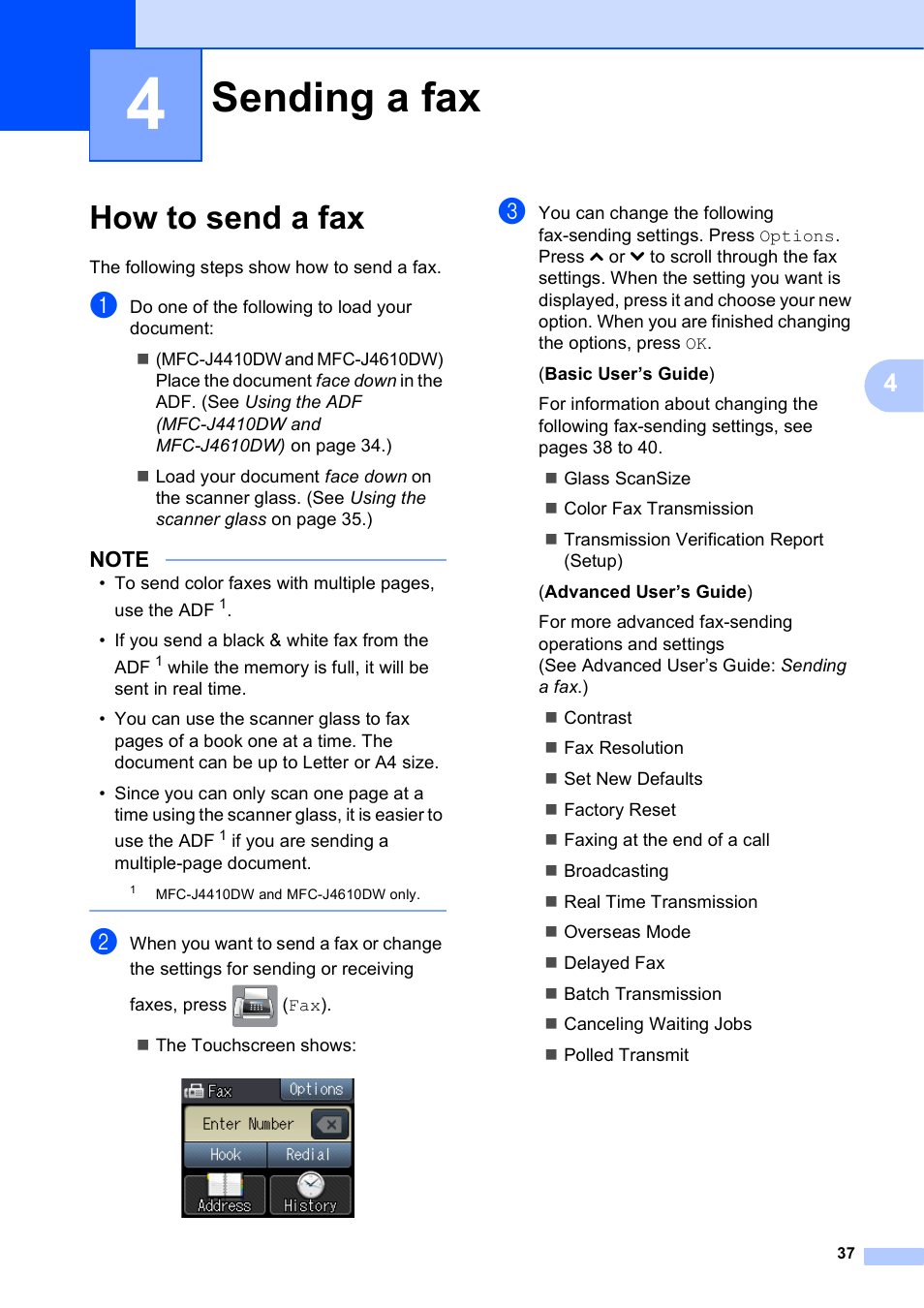 4 sending a fax, How to send a fax, Sending a fax | Brother MFC-J4610DW User Manual | Page 51 / 186