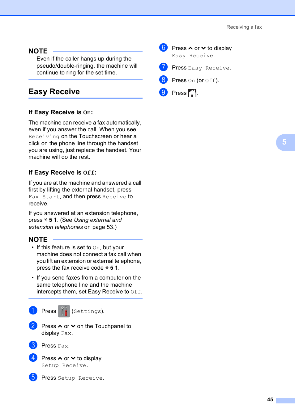 Easy receive, If easy receive is on, If easy receive is off | Brother MFC-J4610DW User Manual | Page 59 / 186