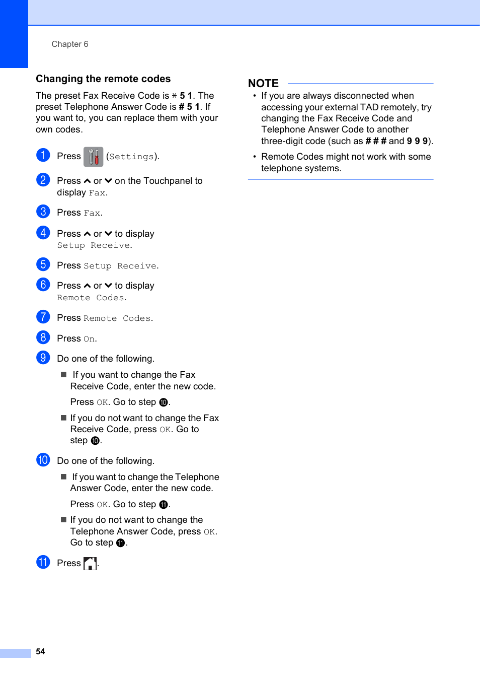 Changing the remote codes | Brother MFC-J4610DW User Manual | Page 68 / 186