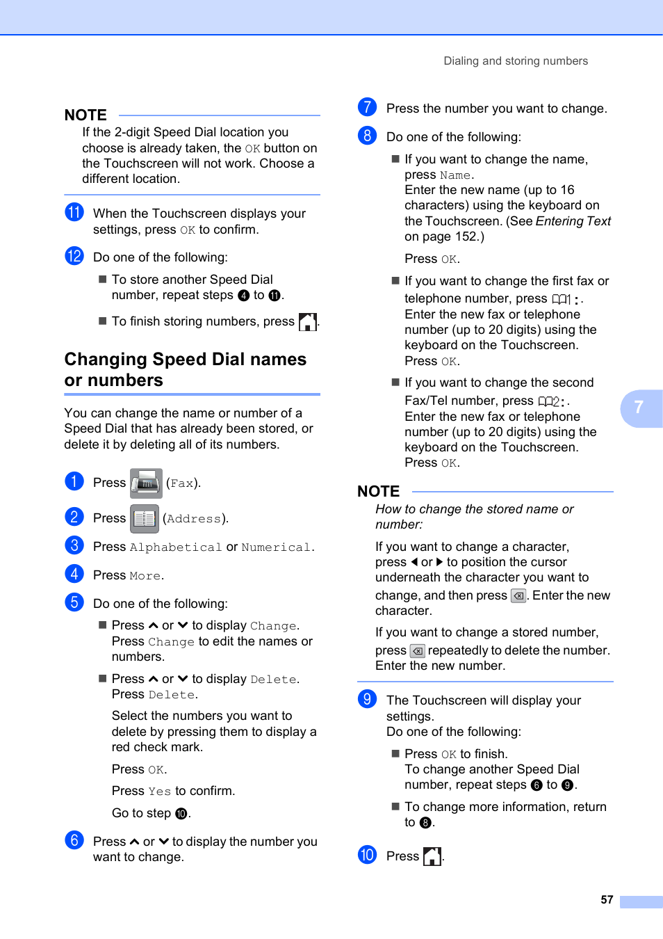 Changing speed dial names or numbers | Brother MFC-J4610DW User Manual | Page 71 / 186