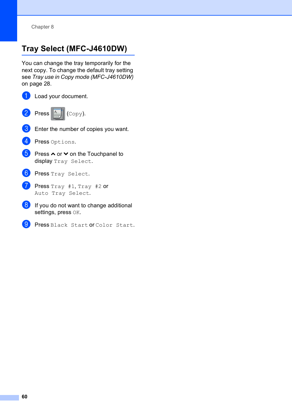 Tray select (mfc-j4610dw) | Brother MFC-J4610DW User Manual | Page 74 / 186
