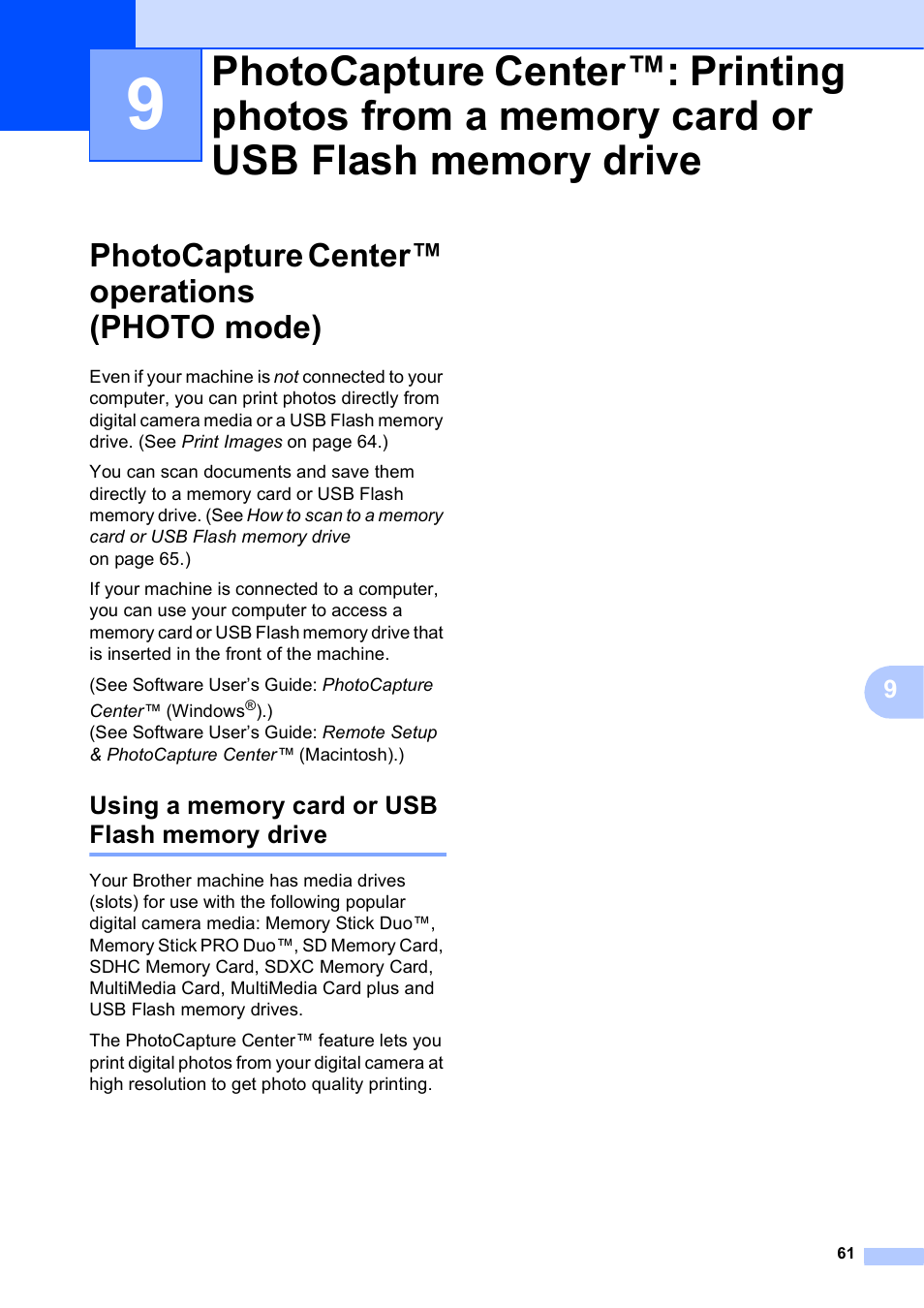Photocapture center™ operations (photo mode), Using a memory card or usb flash memory drive | Brother MFC-J4610DW User Manual | Page 75 / 186