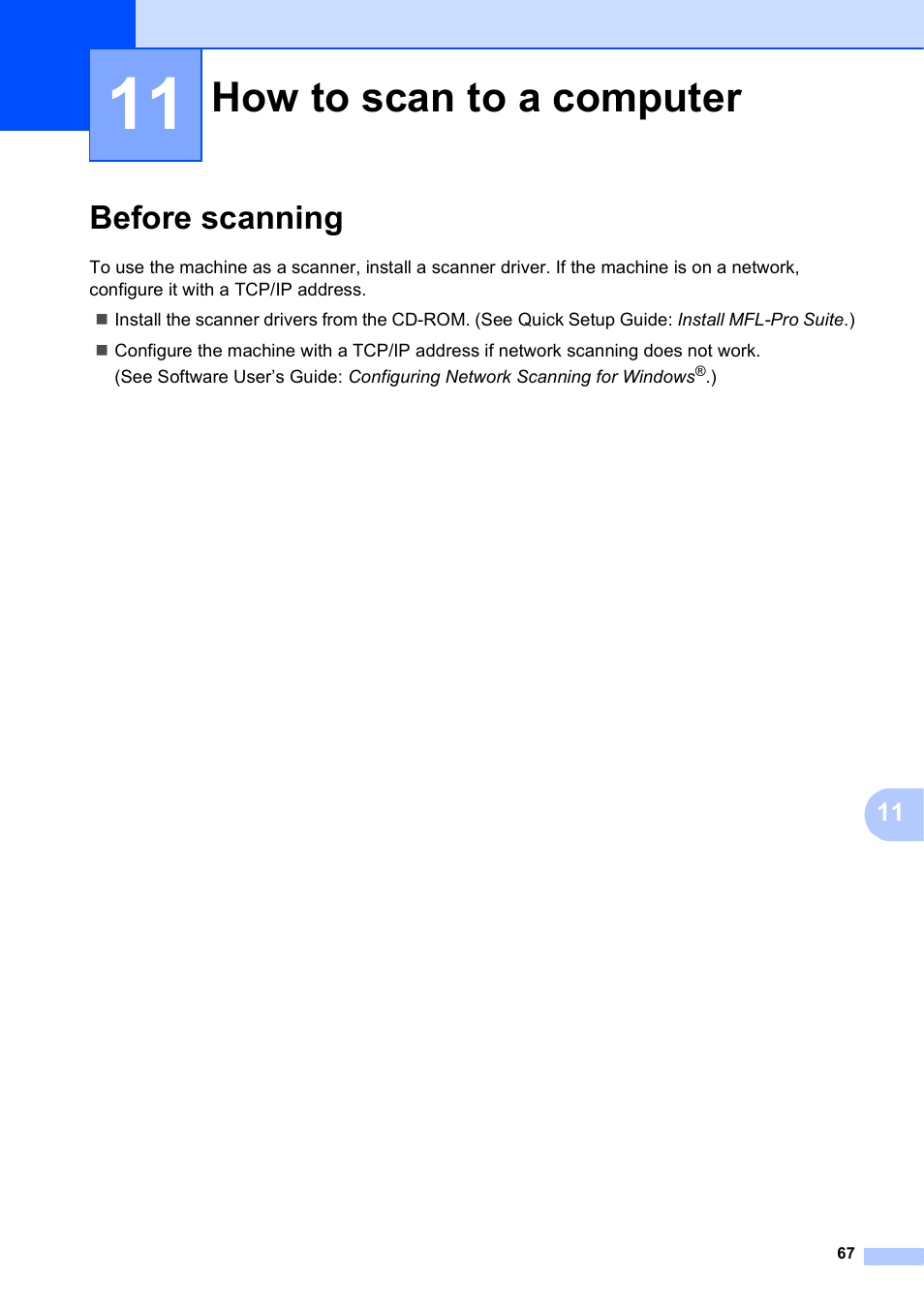 11 how to scan to a computer, Before scanning, How to scan to a computer | Brother MFC-J4610DW User Manual | Page 81 / 186