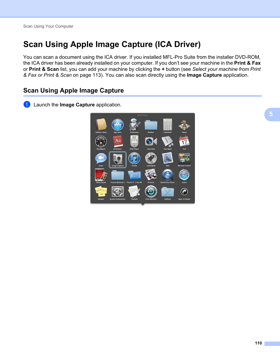 Scan using apple image capture (ica driver), Scan using apple image capture | Brother ADS-1000W User Manual | Page 124 / 246