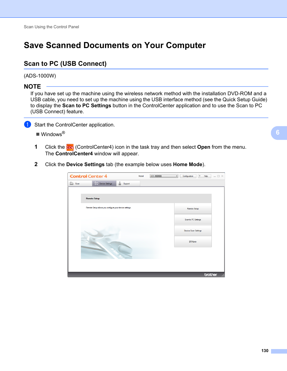 Save scanned documents on your computer, Scan to pc (usb connect) | Brother ADS-1000W User Manual | Page 144 / 246