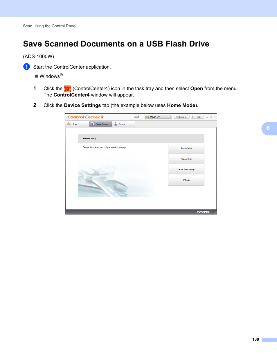 Save scanned documents on a usb flash drive | Brother ADS-1000W User Manual | Page 153 / 246