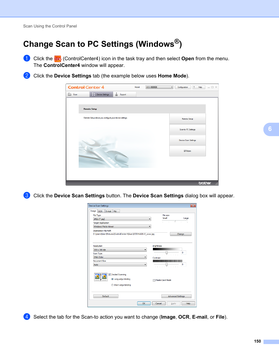 Change scan to pc settings (windows®), Change scan to pc settings (windows, See change scan to pc settings (windows | E change scan to pc settings (windows, Tail, see change scan to pc settings (windows | Brother ADS-1000W User Manual | Page 164 / 246