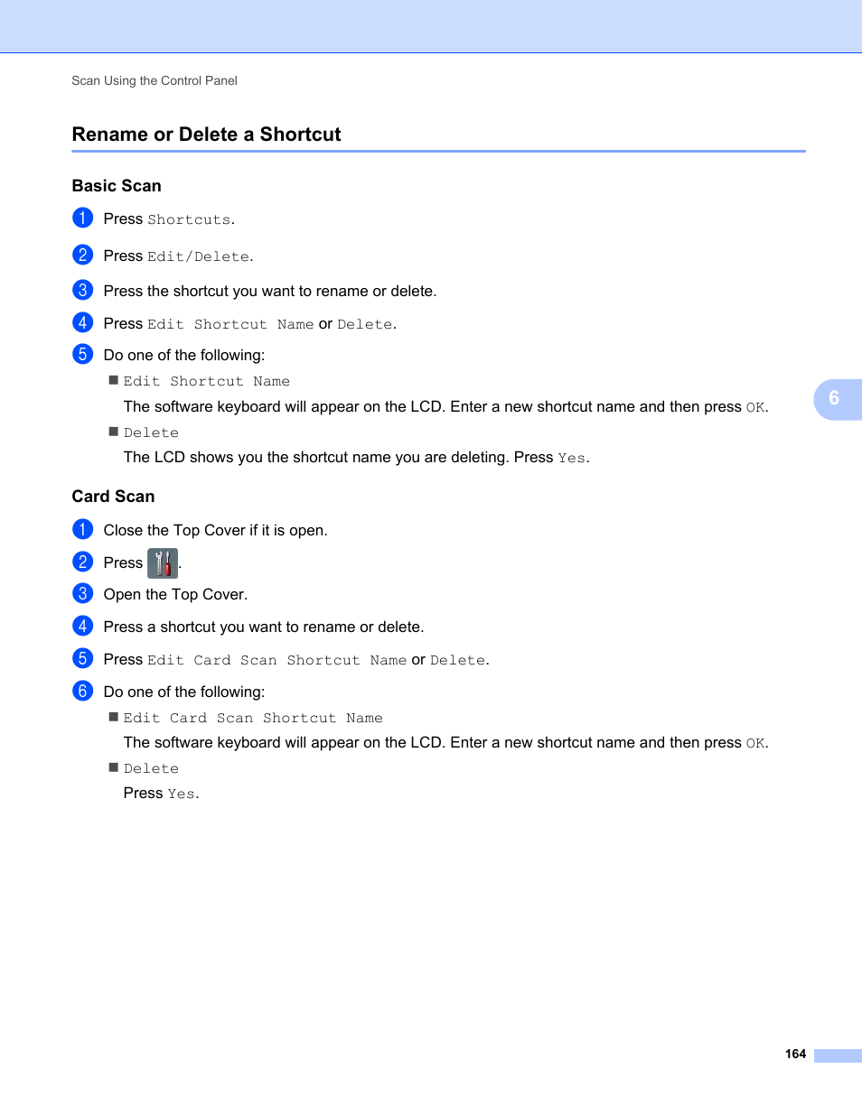 Rename or delete a shortcut | Brother ADS-1000W User Manual | Page 178 / 246