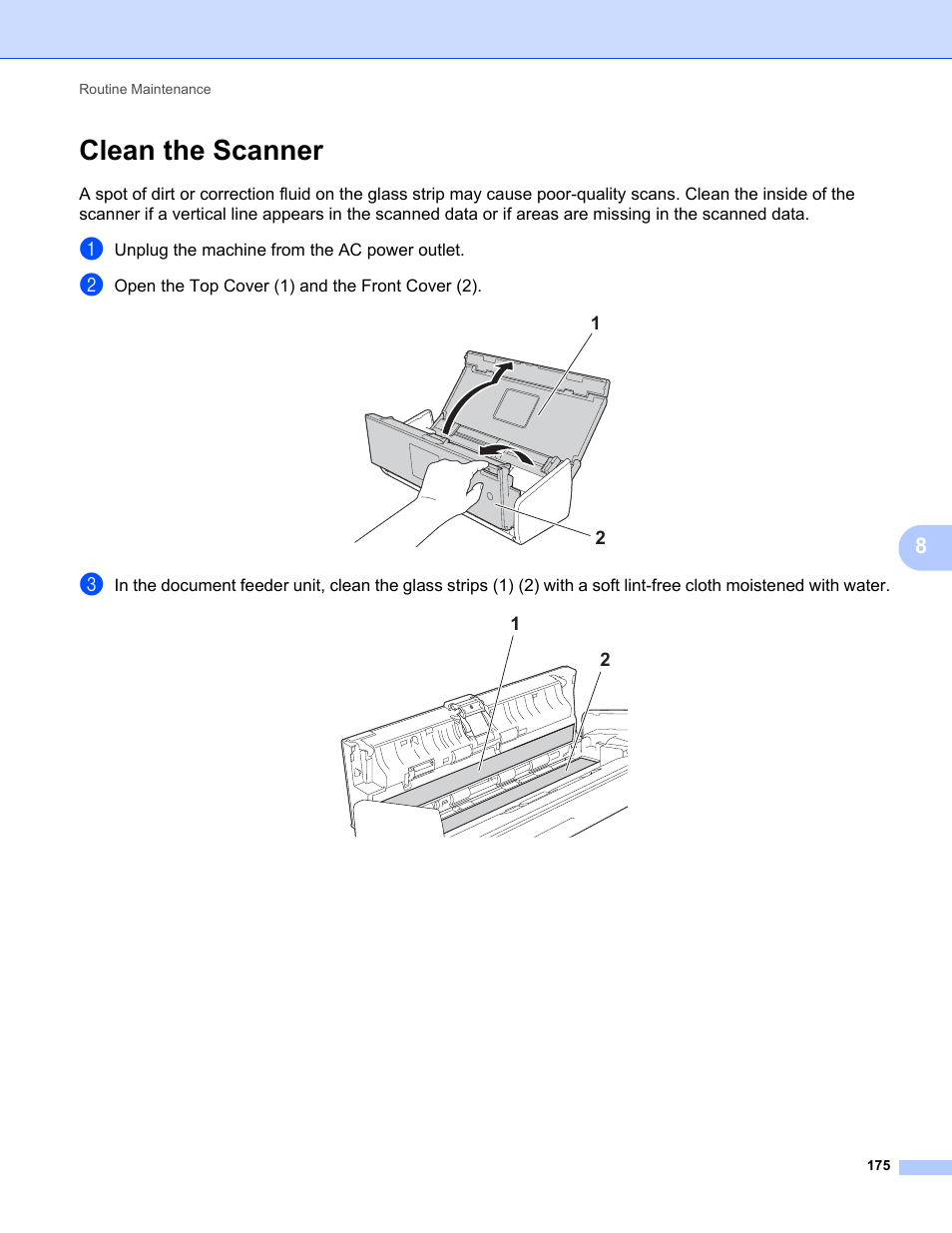 Clean the scanner | Brother ADS-1000W User Manual | Page 189 / 246