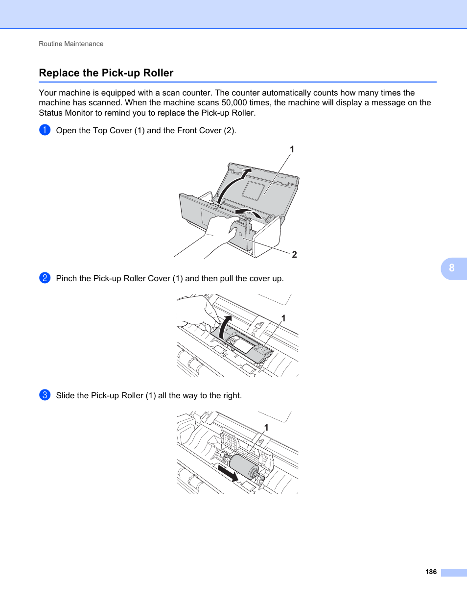 Replace the pick-up roller, 8replace the pick-up roller | Brother ADS-1000W User Manual | Page 200 / 246