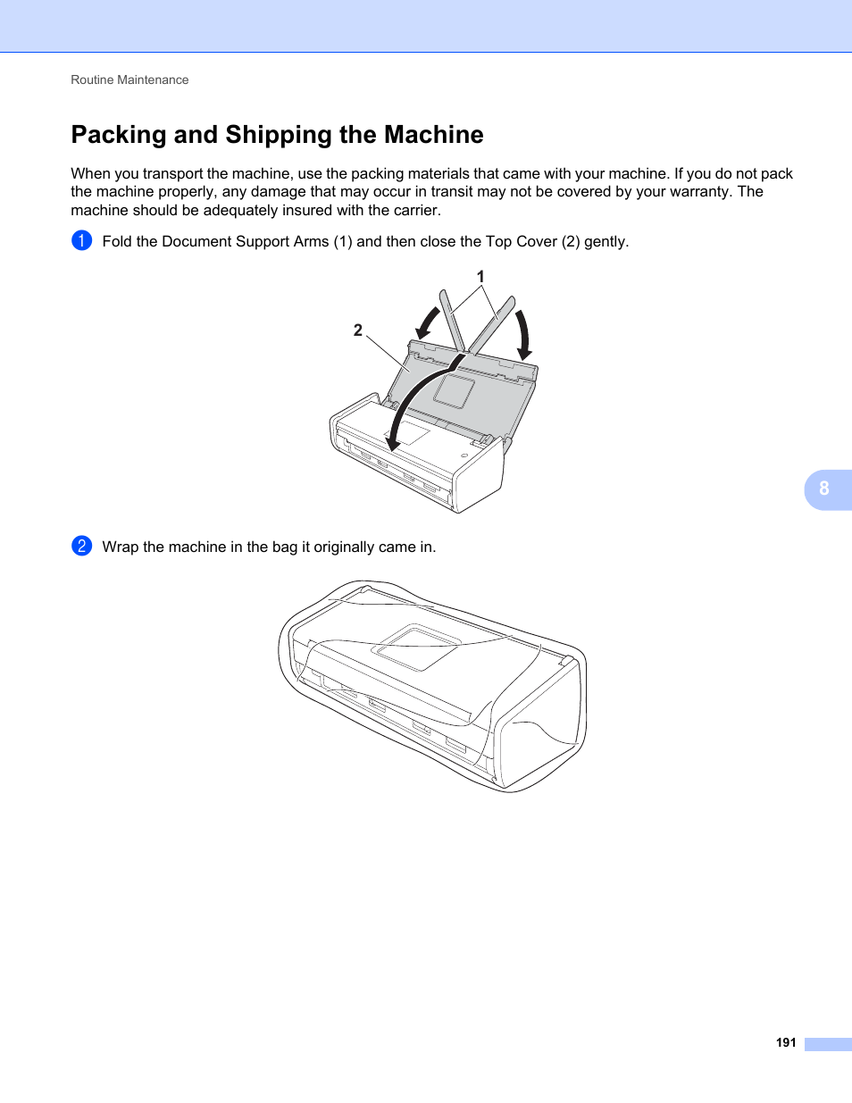 Packing and shipping the machine | Brother ADS-1000W User Manual | Page 205 / 246