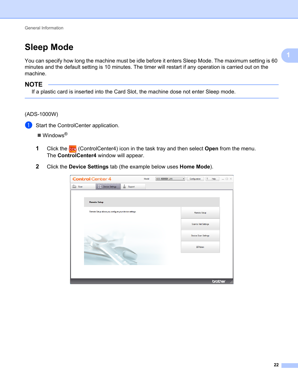 Sleep mode | Brother ADS-1000W User Manual | Page 36 / 246