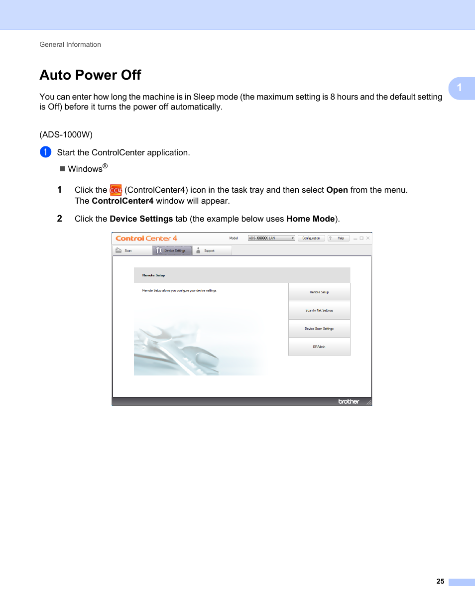 Auto power off | Brother ADS-1000W User Manual | Page 39 / 246