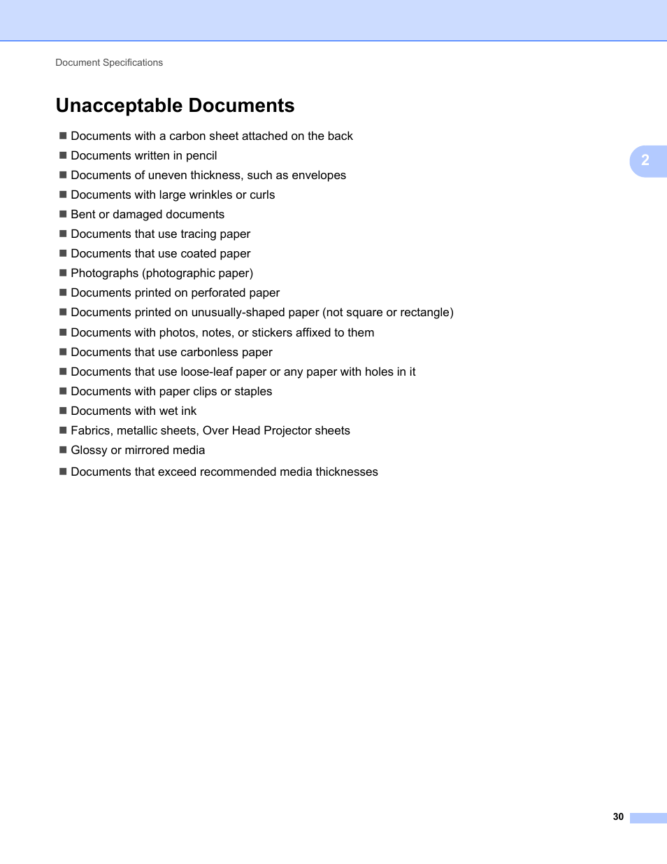 Unacceptable documents | Brother ADS-1000W User Manual | Page 44 / 246