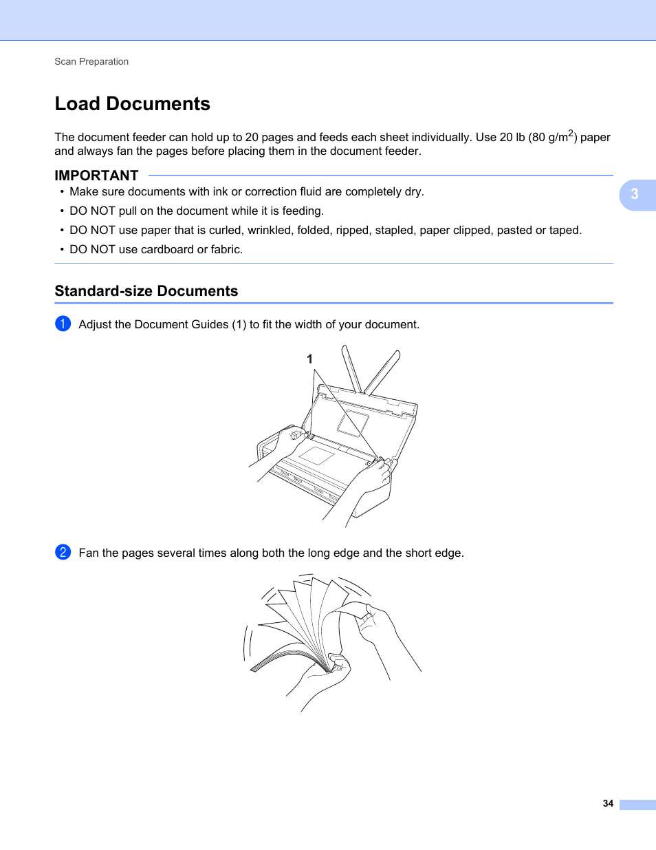 Load documents, Standard-size documents, Important | Brother ADS-1000W User Manual | Page 48 / 246