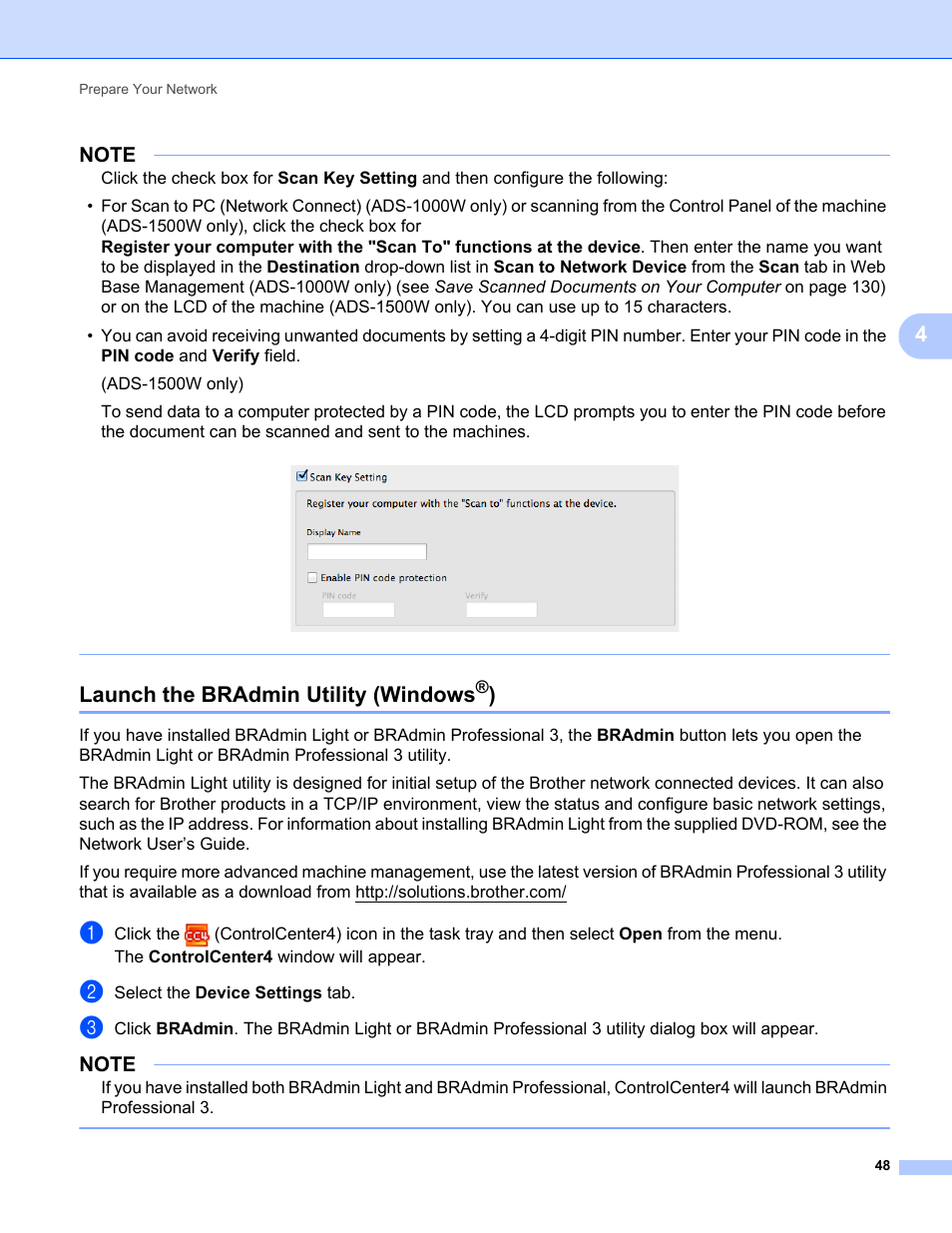 Launch the bradmin utility (windows®), Launch the bradmin utility (windows | Brother ADS-1000W User Manual | Page 62 / 246