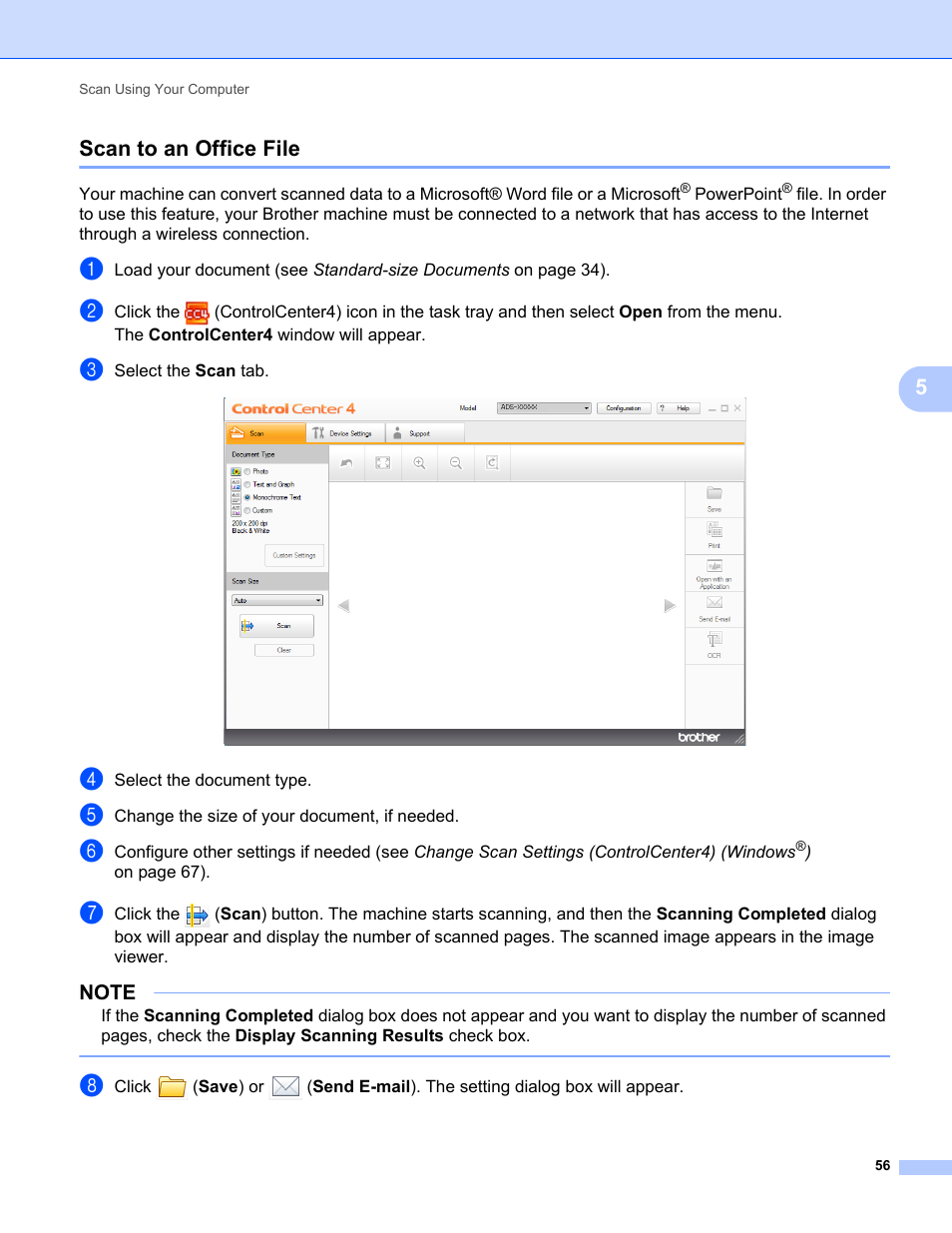Scan to an office file, 5scan to an office file | Brother ADS-1000W User Manual | Page 70 / 246