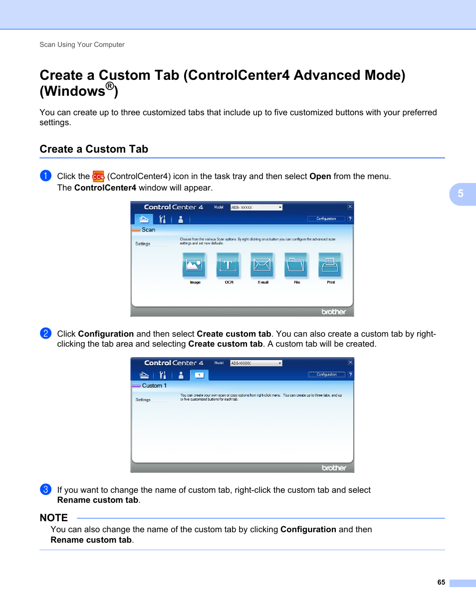 Create a custom tab | Brother ADS-1000W User Manual | Page 79 / 246