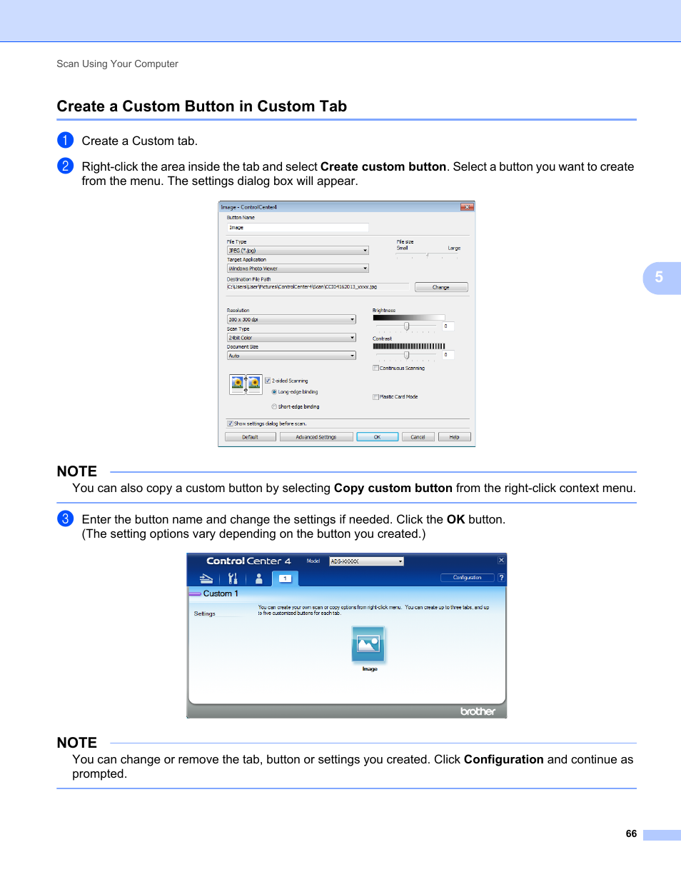 Create a custom button in custom tab, 5create a custom button in custom tab | Brother ADS-1000W User Manual | Page 80 / 246