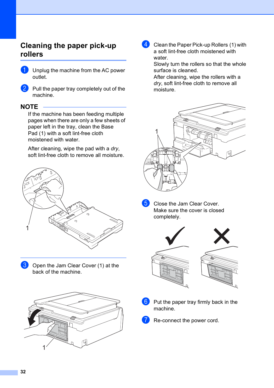 Cleaning the paper pick-up rollers | Brother MFC-J245 User Manual | Page 36 / 47