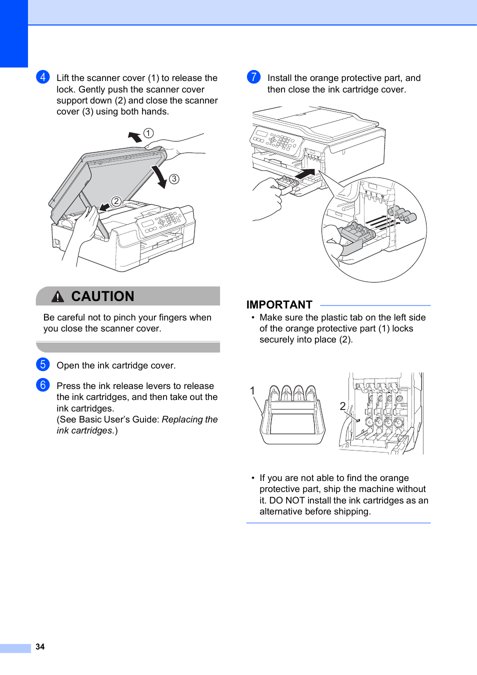 Caution, Important | Brother MFC-J245 User Manual | Page 38 / 47