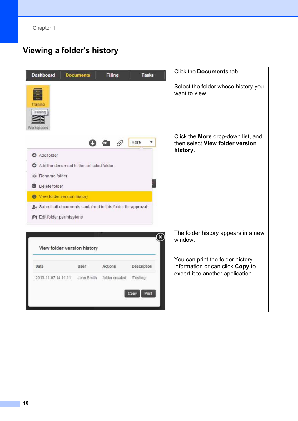 Viewing a folder's history | Brother BR-Docs User Manual | Page 14 / 54