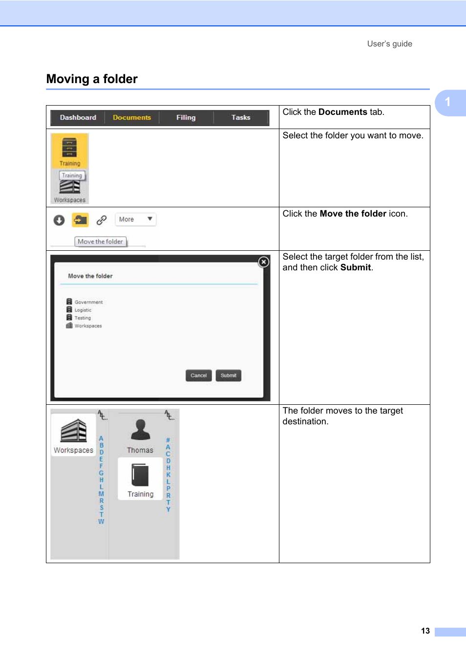 Moving a folder, 1moving a folder | Brother BR-Docs User Manual | Page 17 / 54